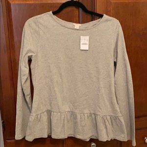 J Crew long sleeve heather gray peplum shirt
